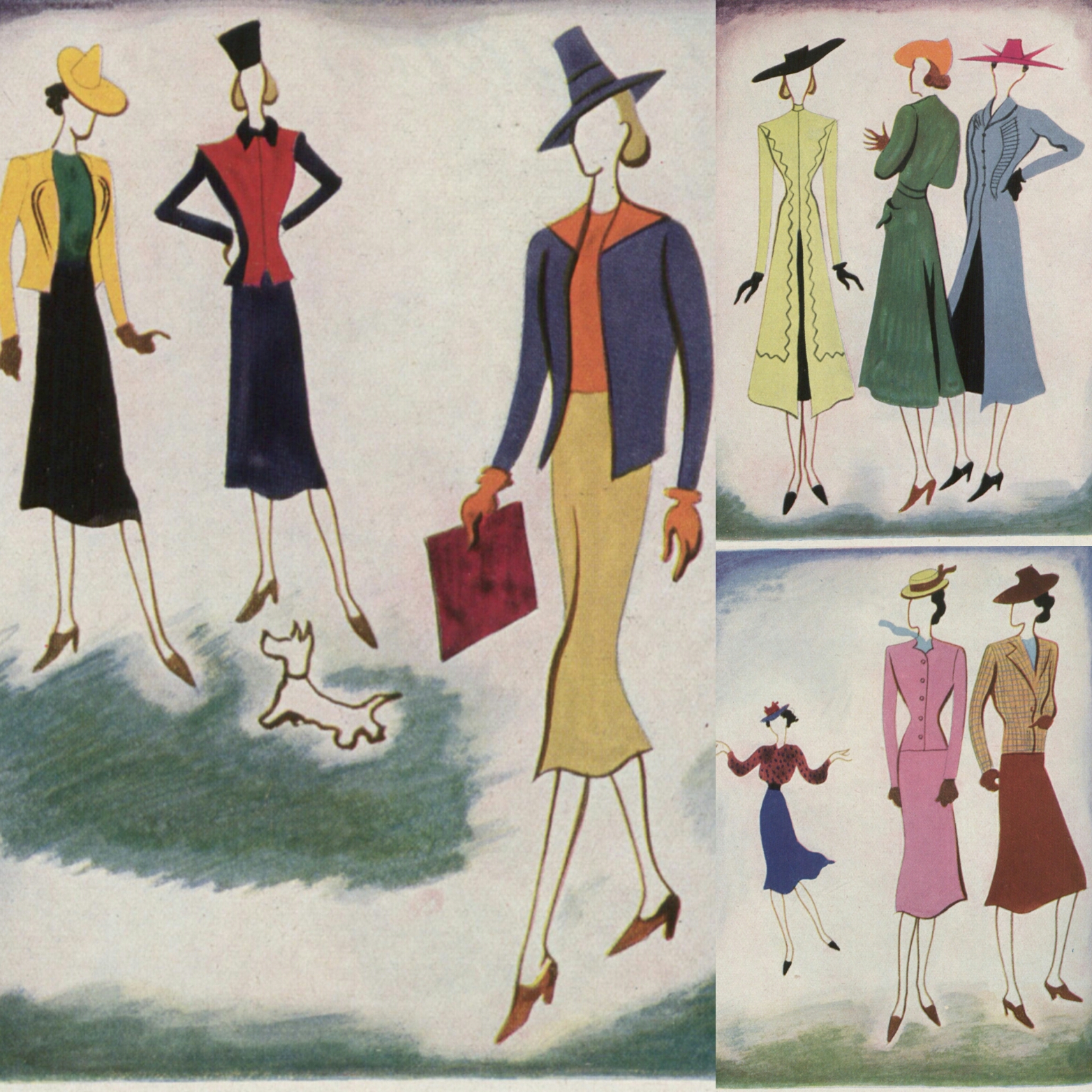 Blog Modemuze. Vintage en de stijl van vroeger. Afb. 1 Vogue Paris 1938 waarop felle kleurcombinaties te zien zijn
